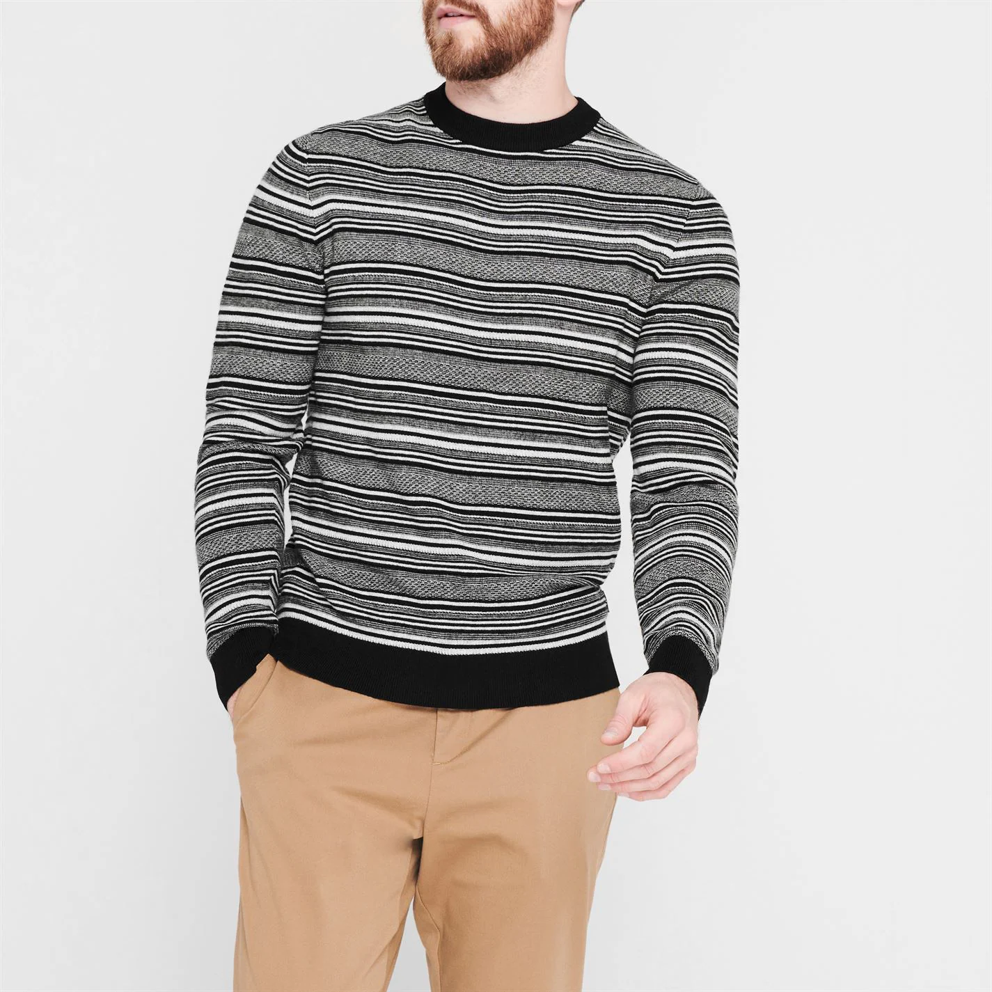 Ted Baker Lowther Stripe Crew Sweater for Big & Tall Knitwear Colour Black 4 Ted Baker Lowther Stripe Crew Sweater for Big & Tall Knitwear Colour Black - Image 2