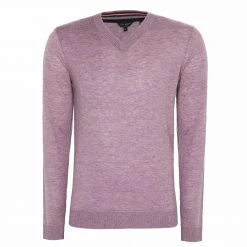 Ted Baker V Neck Jumper for Big & Tall Knitwear Colour Mid Purple
