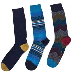 Ted Baker 3 Pack Socks Gift Box for Gifts for Him Colour Assorted Nav