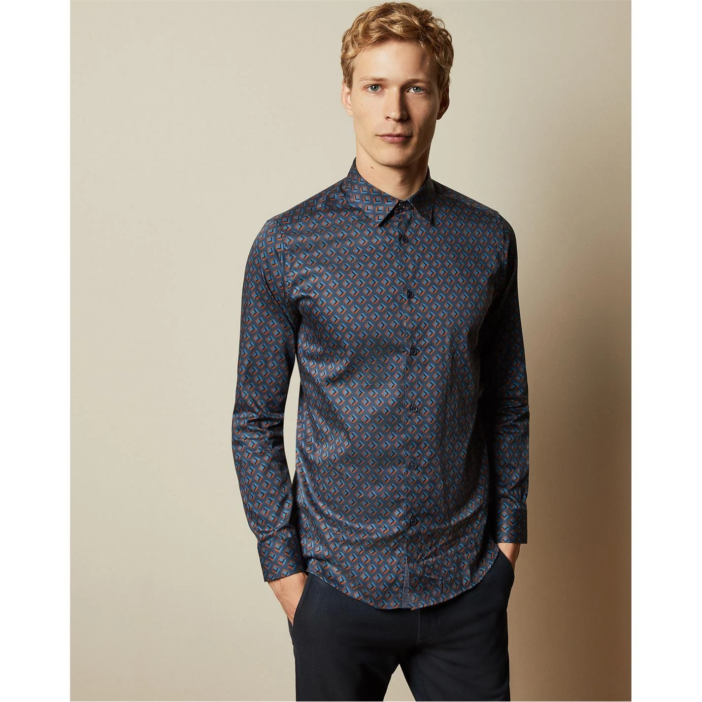 Ted Baker Ted Baker Glace Print Shirt Mens for Casual Shirts Colour Navy 3 Ted Baker Ted Baker Glace Print Shirt Mens for Casual Shirts Colour Navy